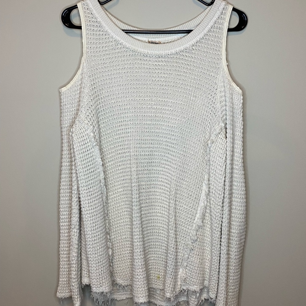 Free people open shoulder cream knit sweater